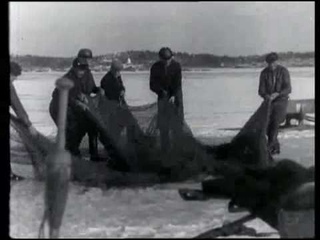 Зимняя рыбная ловля в Рюмяттюля. Rymättylän talvikalastusta valtavilla nuotilla vuonna 1939