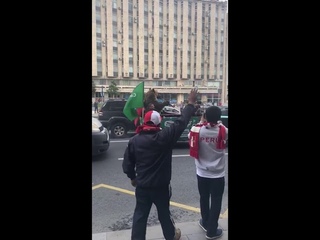Медведь празднует победу сборной России по футболу над Саудовской Аравией