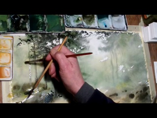 Hedwig’s Art Watercolor Landscape in the forrest with sunlight