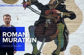 Roman Muratkin paint a mural using SketchAR app and augmented reality
