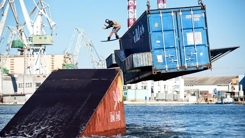 Wakeboarding With a Massive Harbor Crane as a Tow