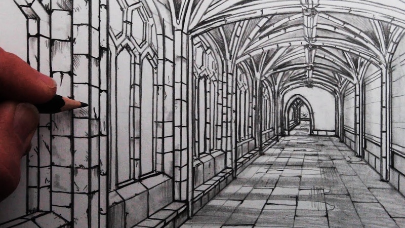 How to Draw a Medieval Hallway in One Point Perspective: