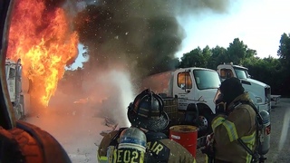 *HELMET CAM* Gas Tanker Inferno, RV, Vehicles Burn At Business